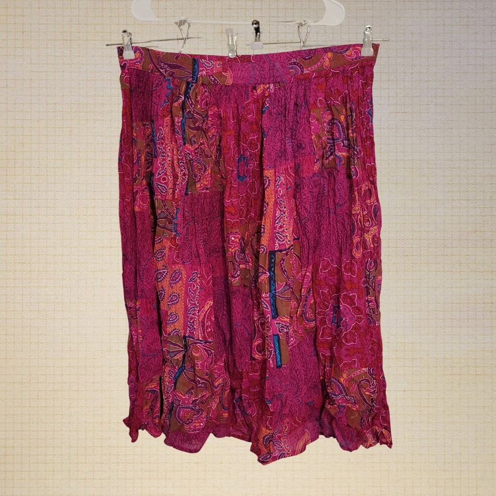 Boho 2000s Sudha Purple Cotton Ruffled Elastic Waist Midi Skirt Large Size L